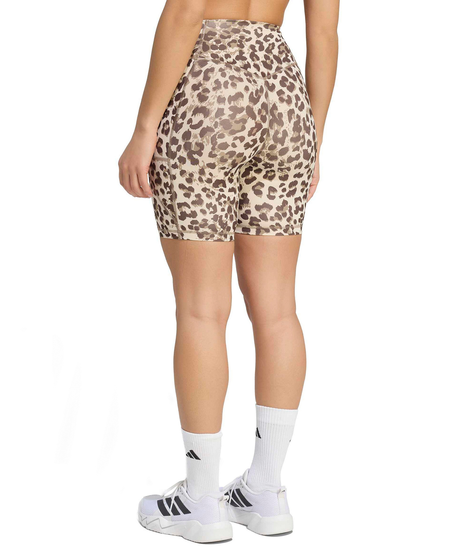 adidas Women's Optime Essentials Leopard Print Short Leggings - Crystal Linen/Khaki Six/Dark Brown