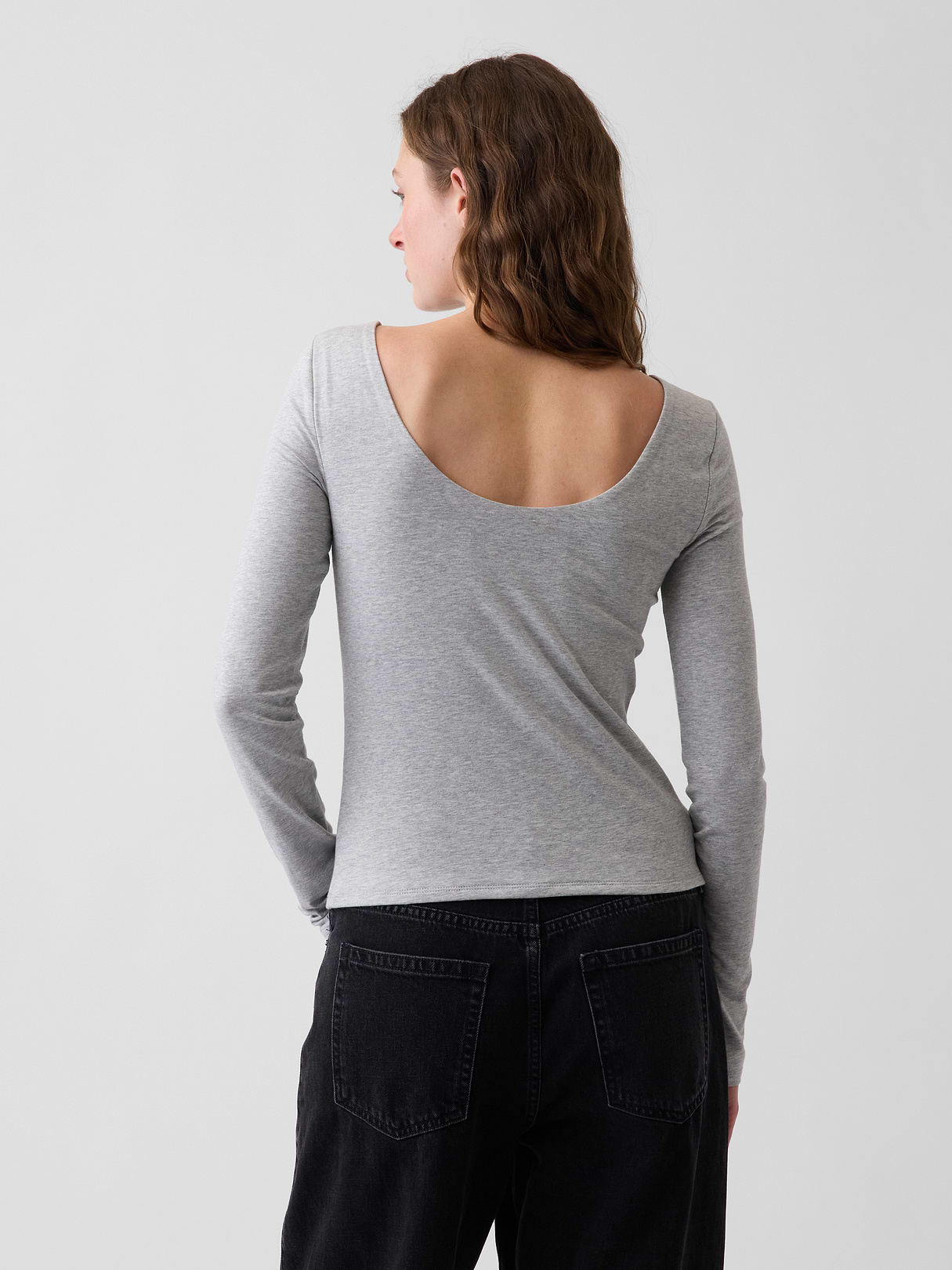 CloseKnit Jersey Scoop-Back T-Shirt - Light heather grey