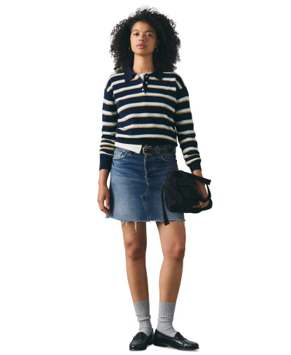 Levi's Premium Women's Long-Sleeve Polo Sweater - Jade Stripe Navy