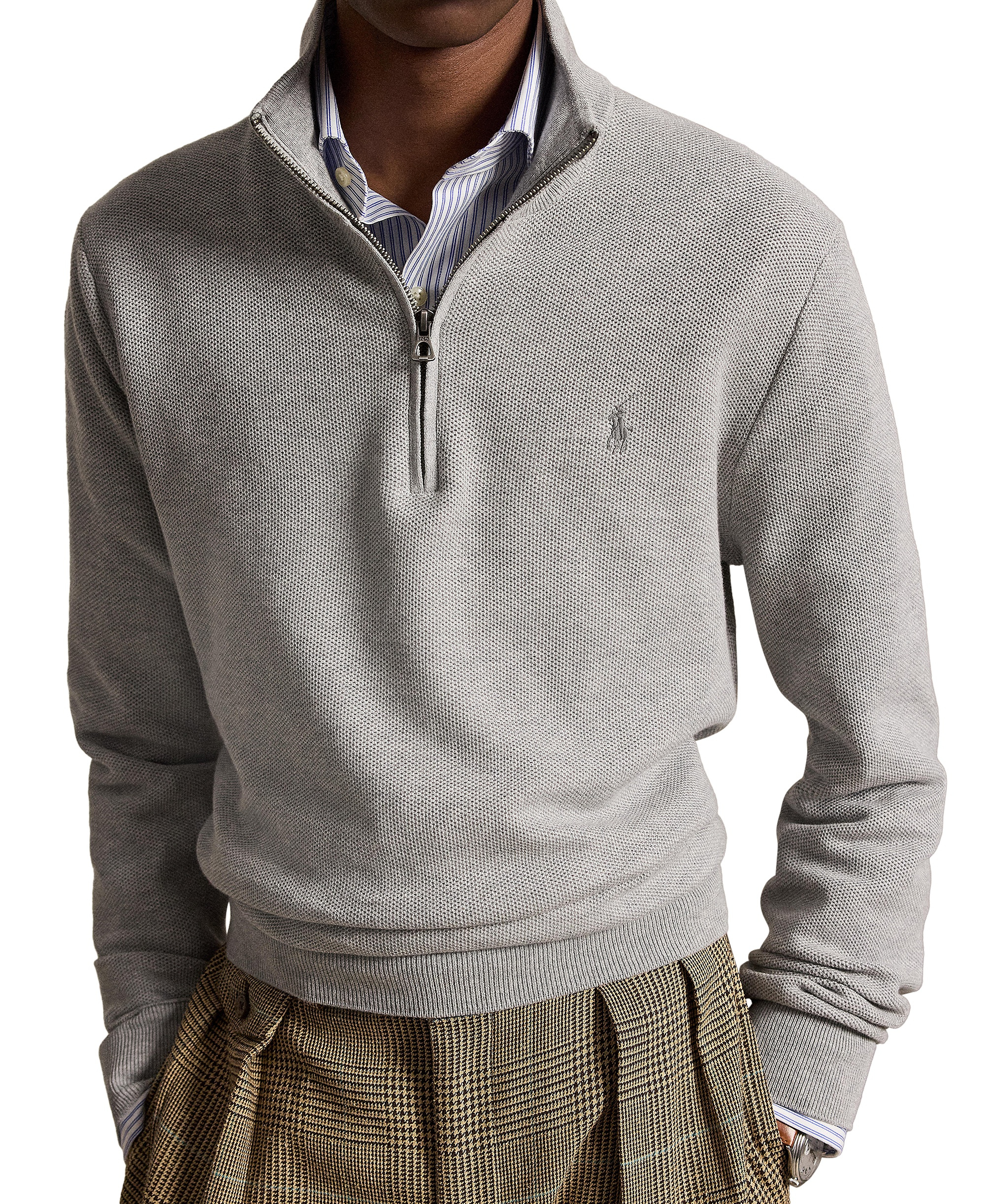 Polo Ralph Lauren Men's Mesh-Knit Cotton Quarter-Zip Sweater - Andover Heather