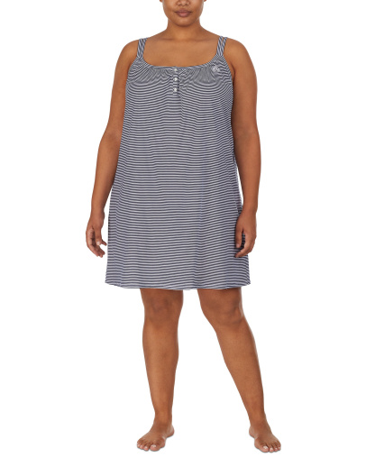 Lauren Ralph Lauren Cotton Knit Double-Strap Nightgown - Dark blue / Stripe