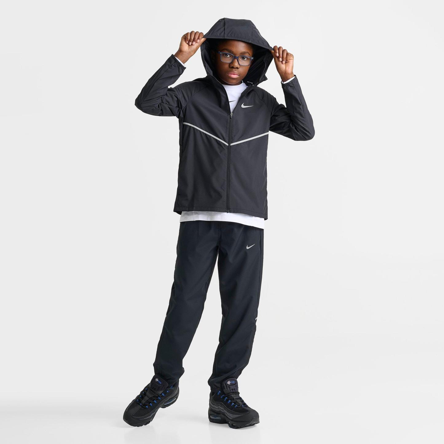Big Kids' Nithtke Miler Full-Zip Training Jacket - Black/Reflective Silver (IO3389-010)