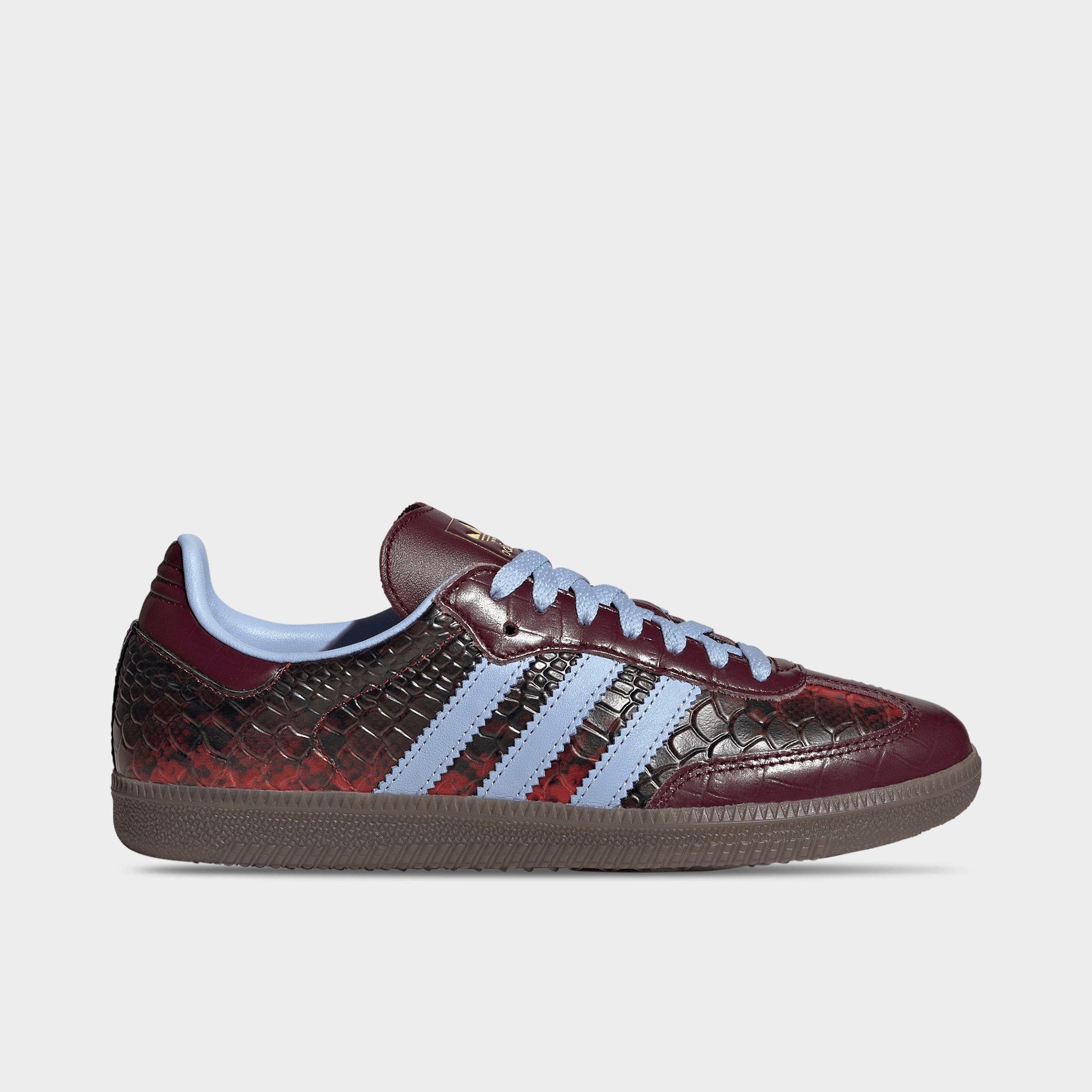 Women's adidas Originals Samba OG Casual Shoes - Part 3 - Maroon/Blue Dawn/Gold Metallic - Left shoe facing left. Outside of the shoe.