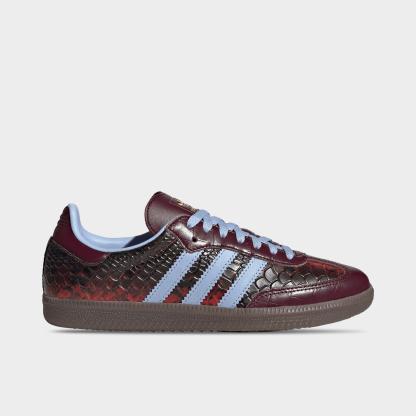 Women's adidas Originals Samba OG Casual Shoes - Part 3 - Maroon/Blue Dawn/Gold Metallic - Left shoe facing left. Outside of the shoe.