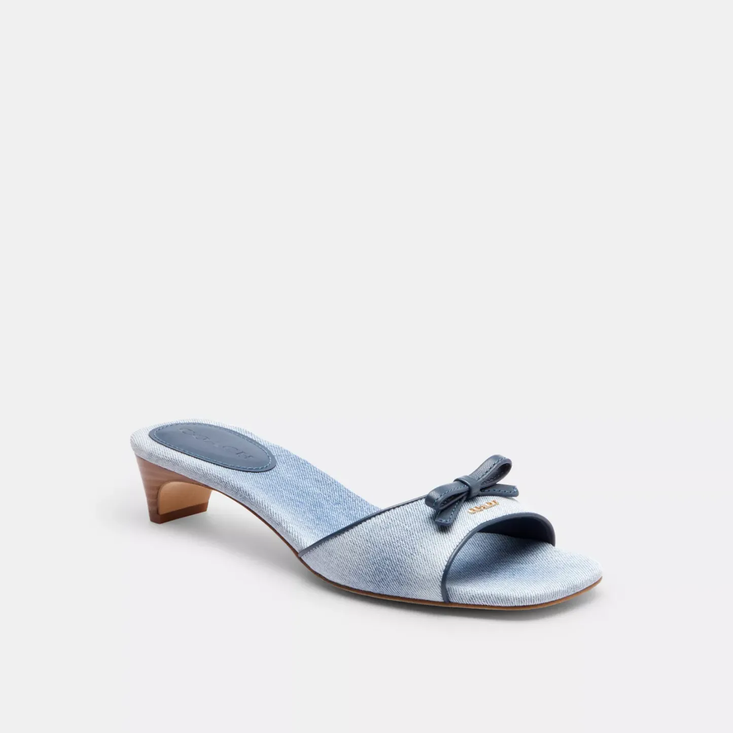 Bow Kitten Heel Sandal In Loved Denim - Light Indigo