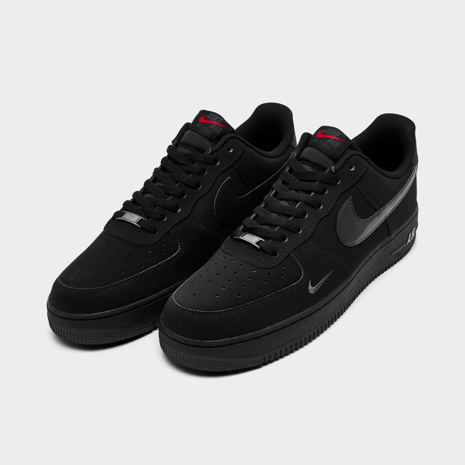 Men's Nike Air Force 1 '07 LV8 Casual Shoes - Black/Black/Dark Smoke Grey/University red