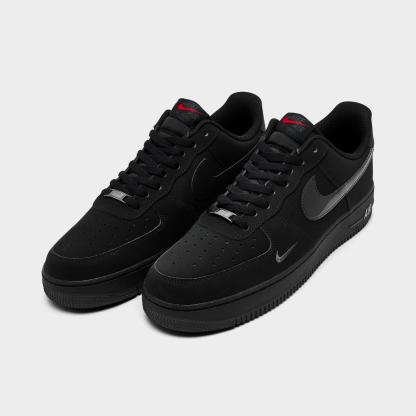 Men's Nike Air Force 1 '07 LV8 Casual Shoes - Black/Black/Dark Smoke Grey/University red