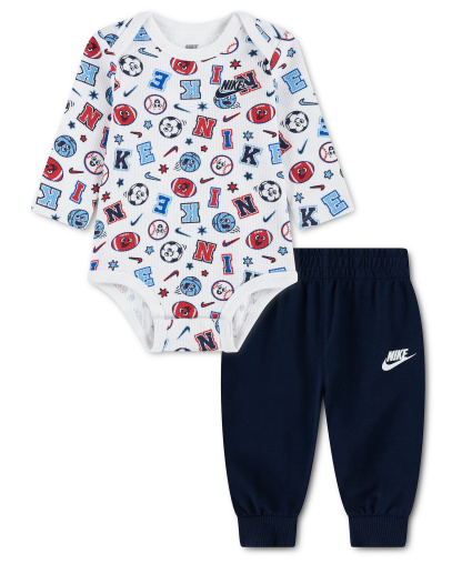 Nike Baby Boys' Allover Print Bodysuit and Pants, 2-Piece Set - White/Blue