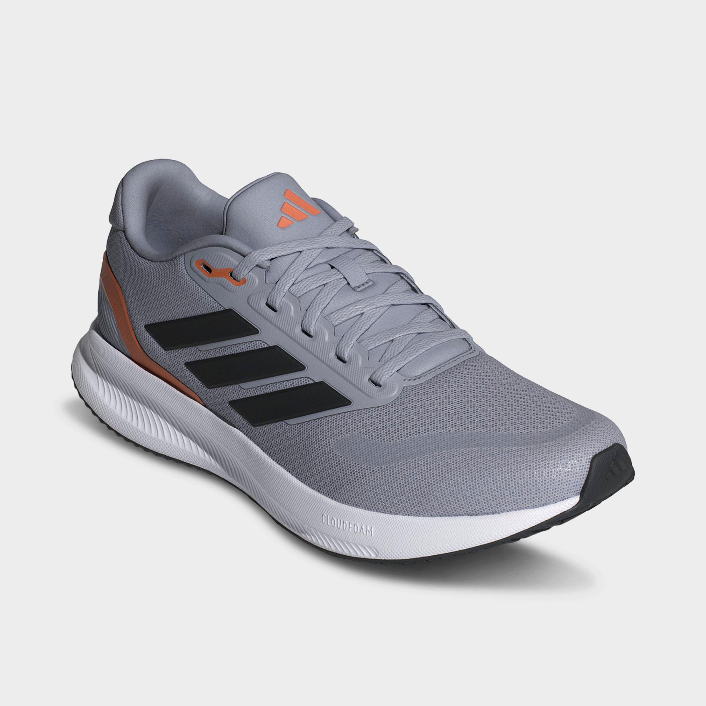 Men's adidas Runfalcon 5 Running Shoes - Halo Silver/Black/Dusky Orange - Both shoes facing left