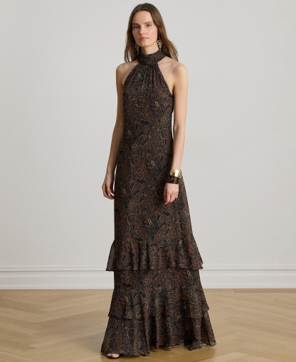 Lauren Ralph Lauren Women's Paisley Georgette Tiered Mockneck Gown - Black Multi