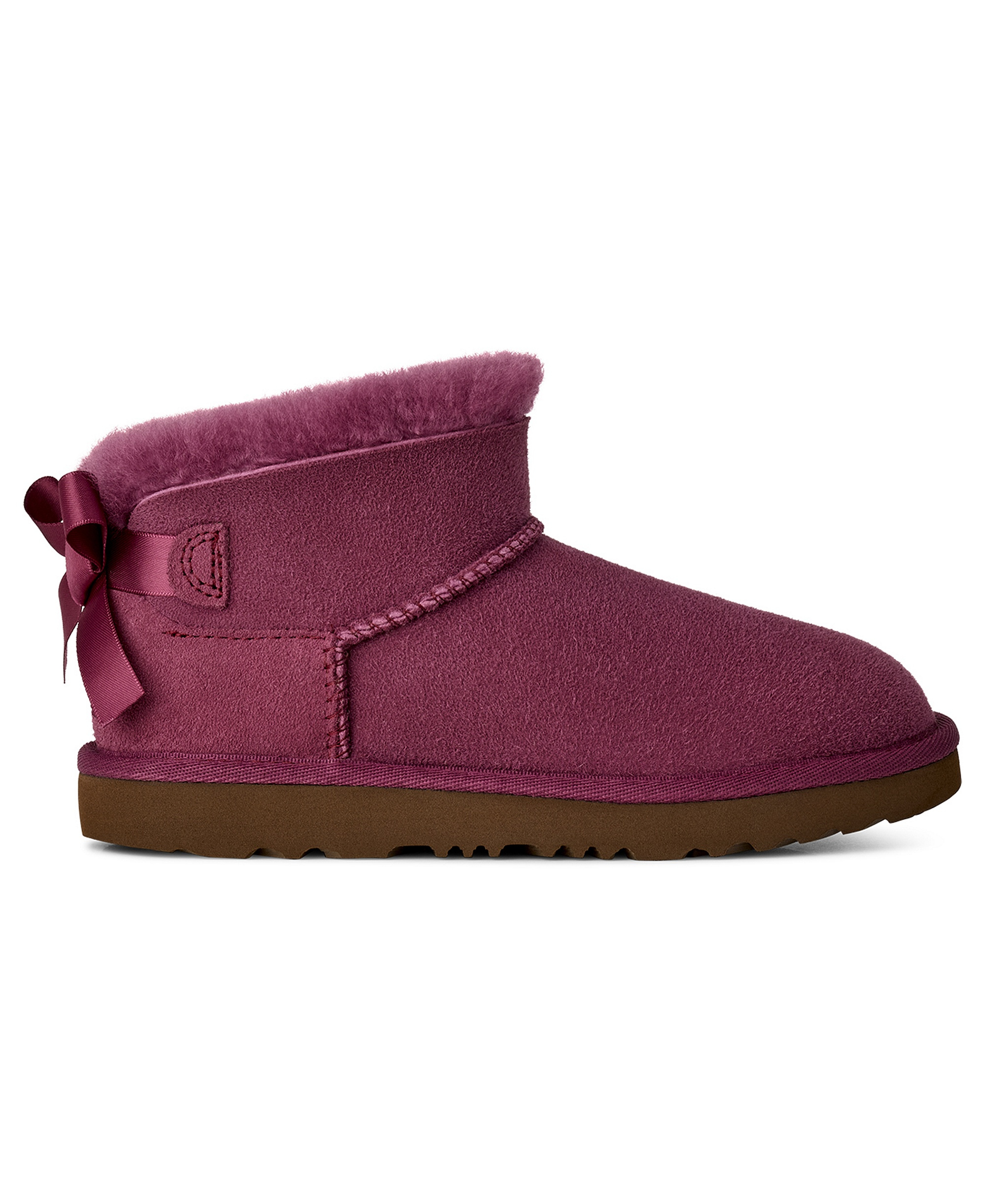 UGG® Kids Ultra Mini Bailey Bow Round Toe Booties - Dark Winterberry