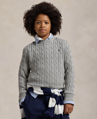 Polo Ralph Lauren Boys' 8-20 Cable-Knit Cotton Sweater - Andover Heather