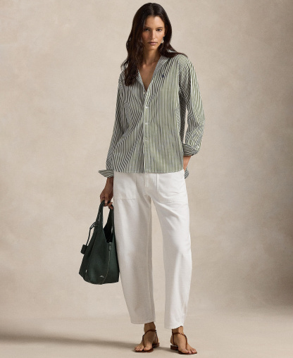 Polo Ralph Lauren Women's Relaxed-Fit Striped Cotton Shirt - Supply Olive/White
