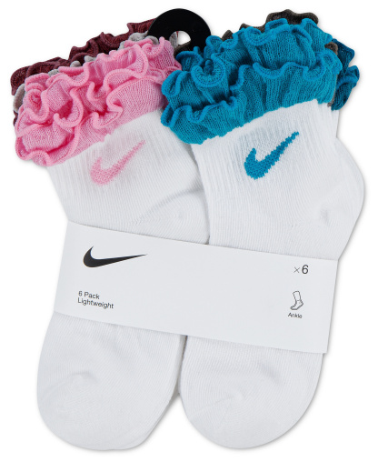 Nike Girls' 4-7 Ruffle Detail Ankle Socks, 6-Pack - Pink Rise