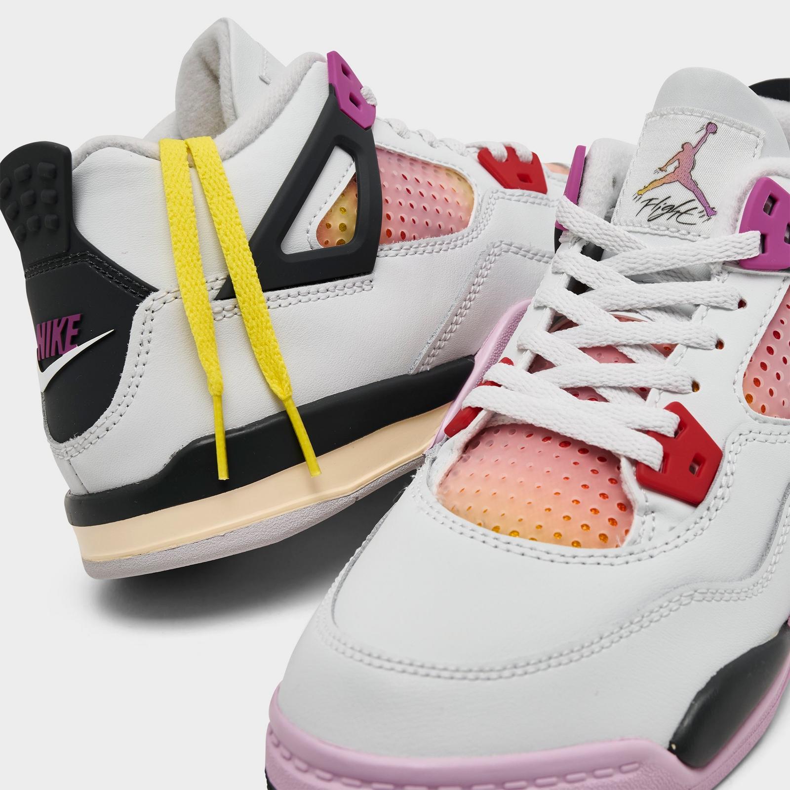 Little Kids' Air Jordan Retro 4 Basketball Shoes - Off White/Anthracite/Fire Pink - view 3