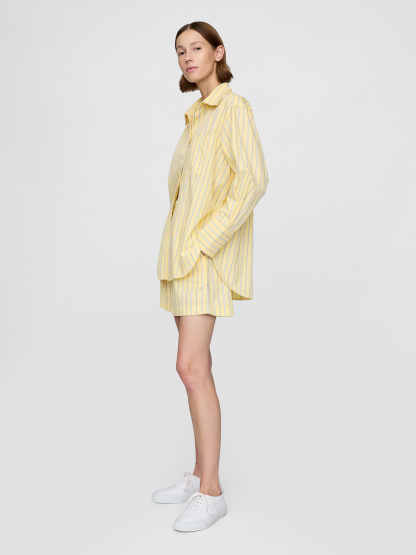 Organic Cotton Poplin Stripe Big Shirt - Yellow stripe