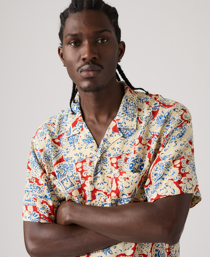 Levi's Men's Relaxed-Fit Camp Collar Shirt - Beige Multi