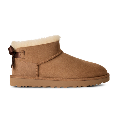 UGG® Women's Ultra Mini Bailey Bow Round Toe Booties - Chestnut