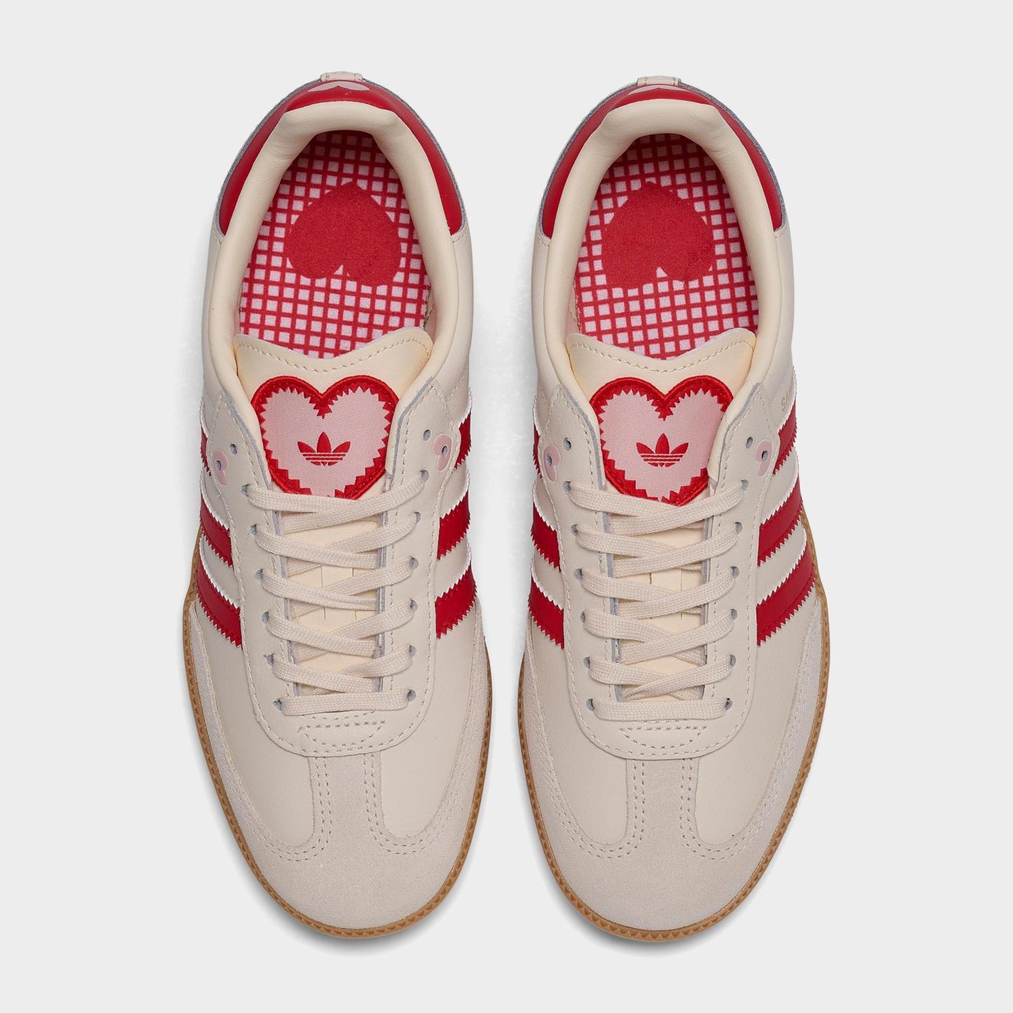 Big Kids' adidas Originals Samba OG Casual Shoes - Part 2 - Cream White/Better Scarlet/Gum - Top view