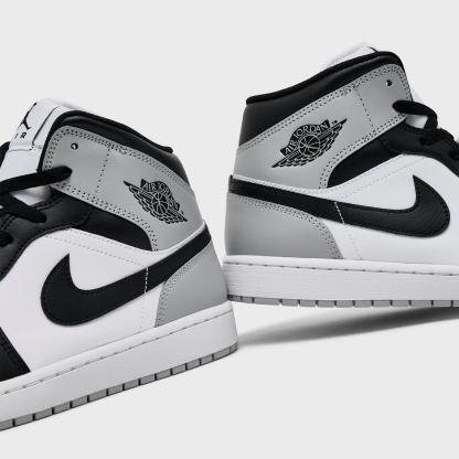 Men's Air Jordan Retro 1 Mid Casual Shoes - White/Light Smoke Grey/Black - view 3