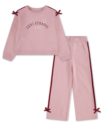 Levi's Girls' 2T-6X Crewneck Sweatshirt and Pants, 2-Piece Set - Powder Pink