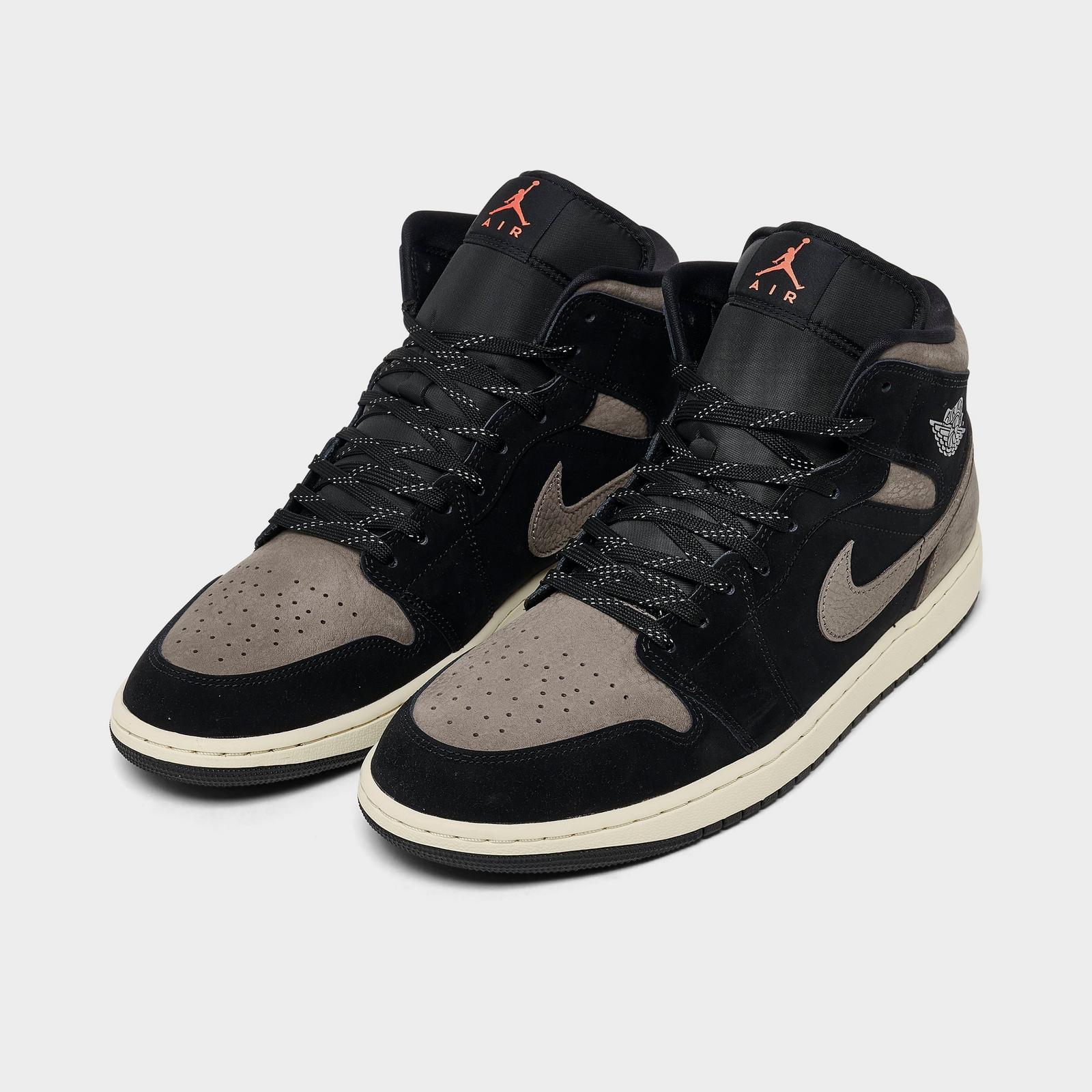 Men's Air Jordan Retro 1 Mid SE Casual Shoes - Black/Light Wild Mango/Olive Grey - view 2