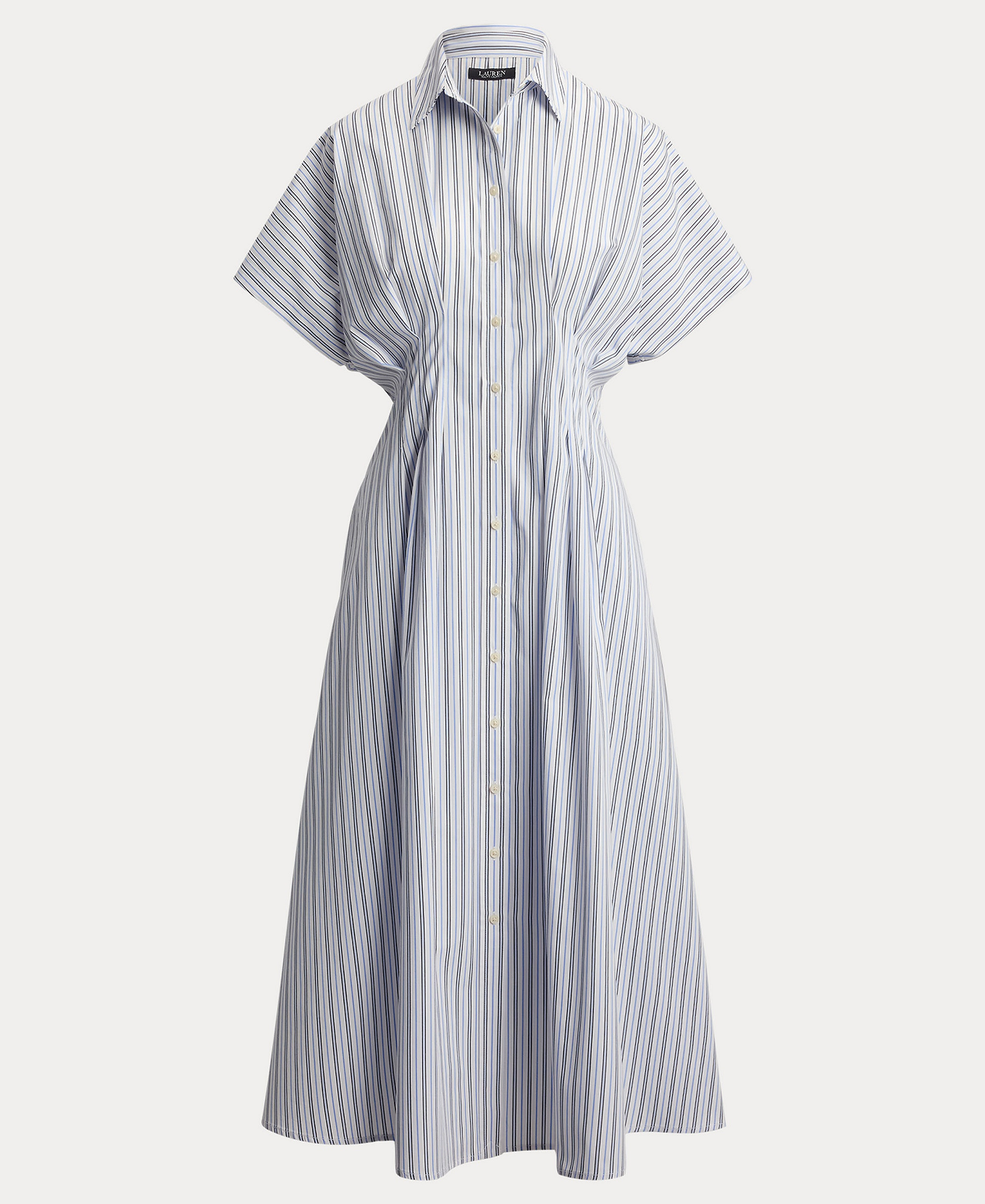 Lauren Ralph Lauren Women's Point Collar Striped Pleated Broadcloth Shirt-Dress - Blue Multi