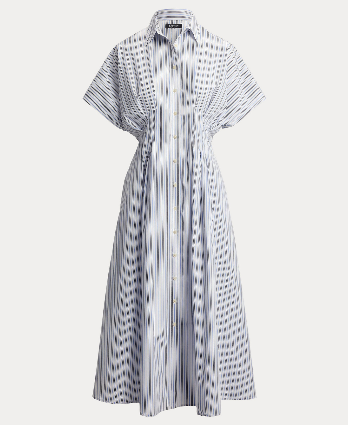 Lauren Ralph Lauren Women's Point Collar Striped Pleated Broadcloth Shirt-Dress - Blue Multi