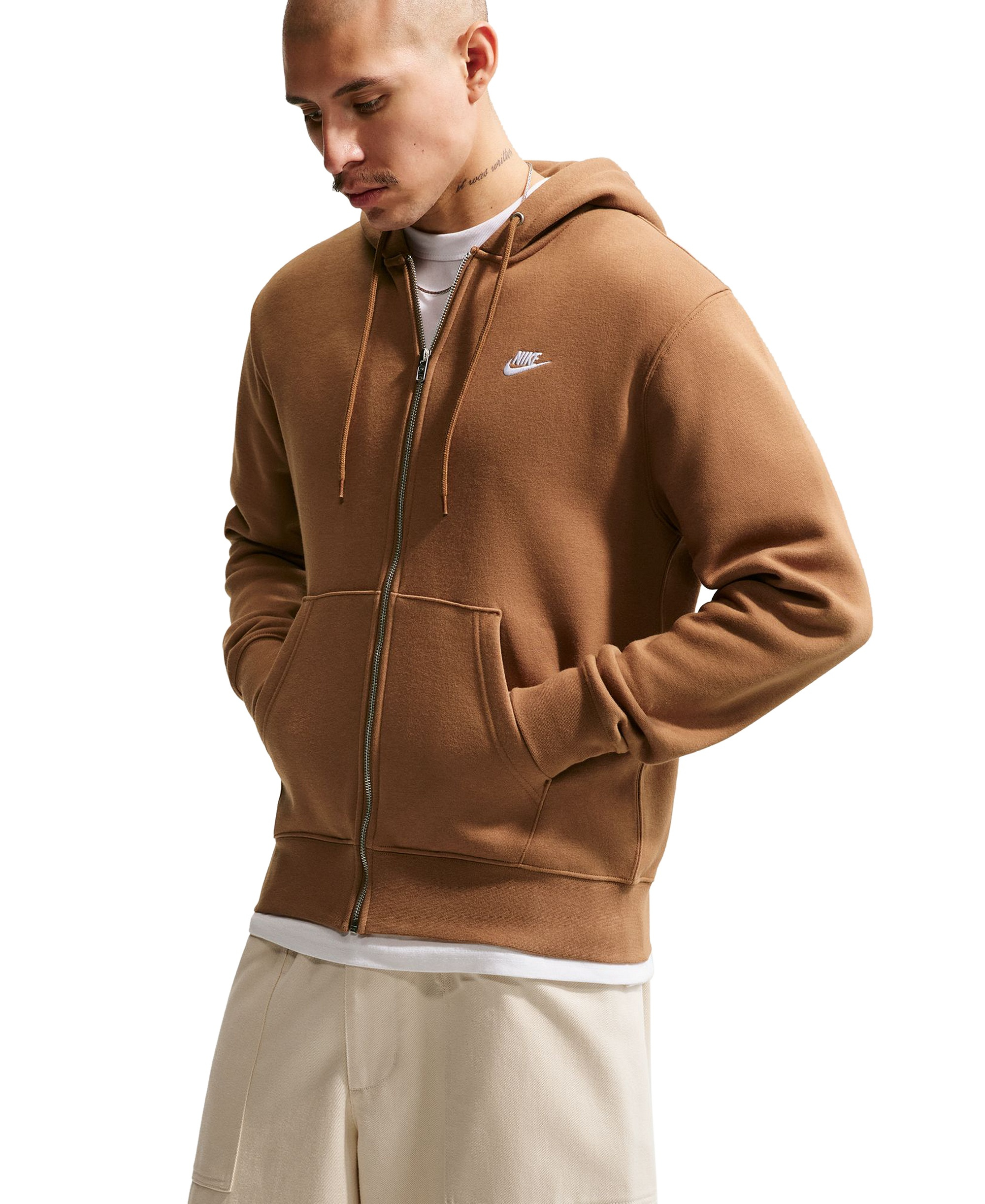 Nike Men's Full-Zip Fleece Regular-Fit Hoodie - Ale Brown/White