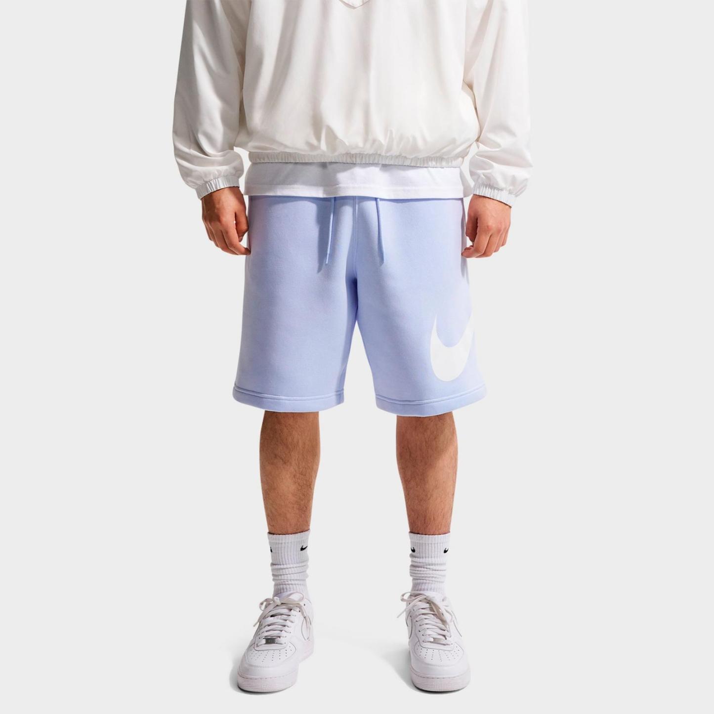 Men's Nike Club Fleece Swoosh Graphic Shorts - Hydrogen Blue/Hydrogen Blue/White