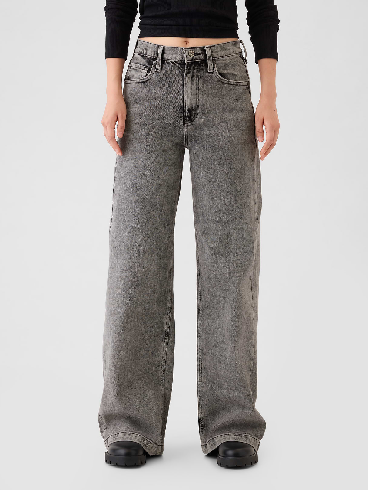 High Rise Stride Wide-Leg Jeans - Black