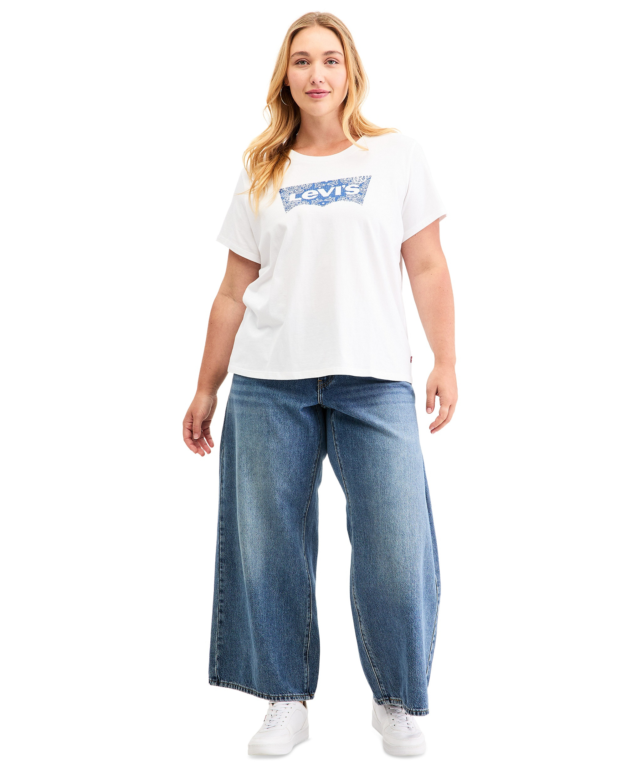 Levi's Trendy Plus Size Perfect Logo Cotton T-Shirt - Bandana Bright White