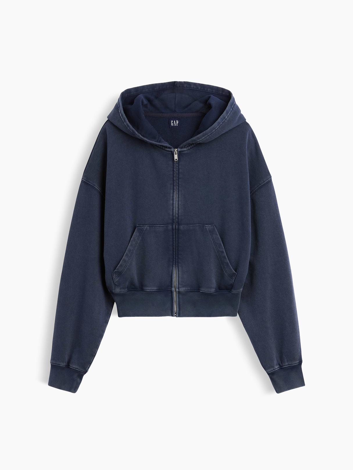 VintageSoft Terry Oversized Wedge Zip Hoodie - Tapestry navy blue wash
