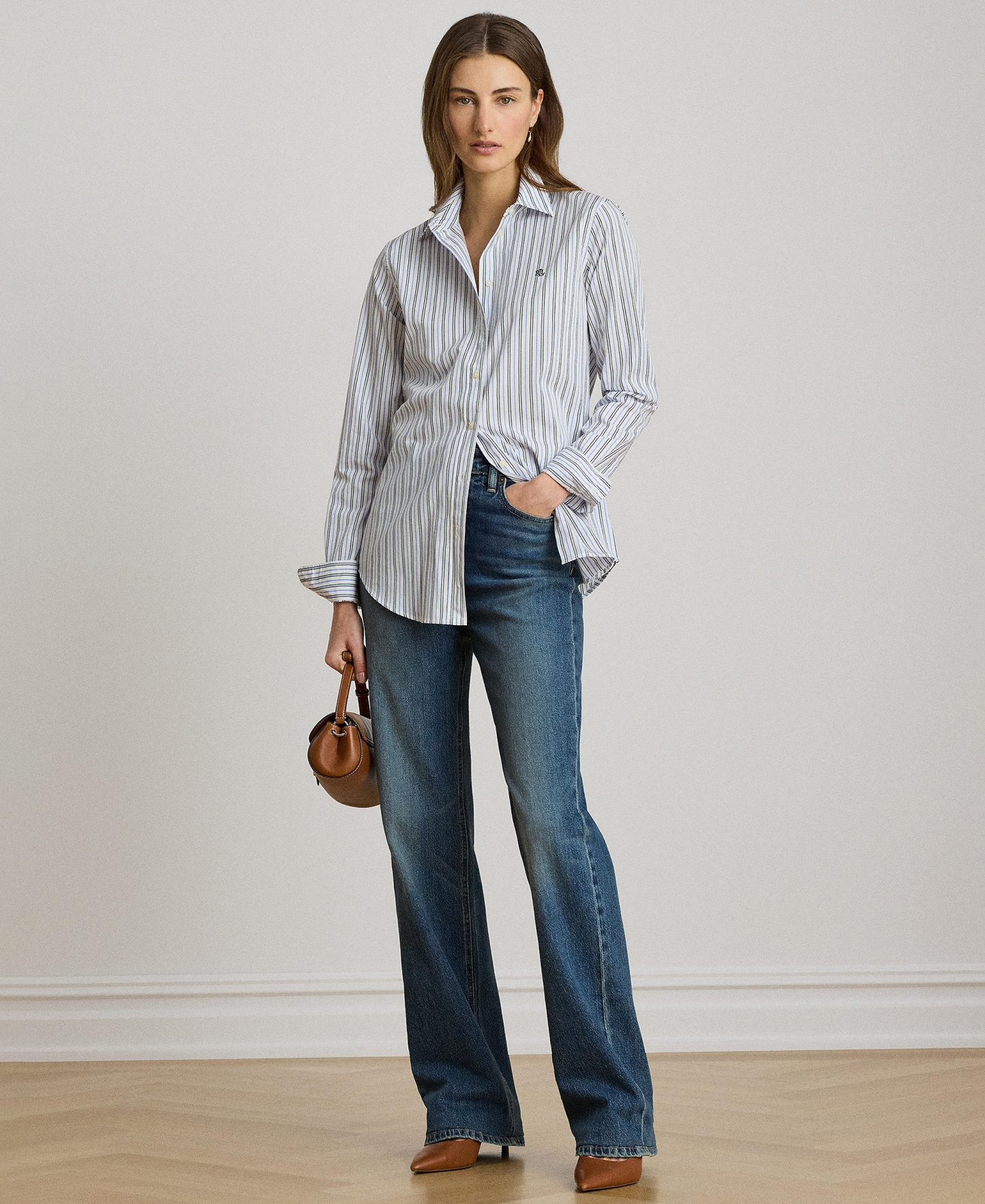 Lauren Ralph Lauren Women's Point Collar Striped Broadcloth Shirt - Blue Multi
