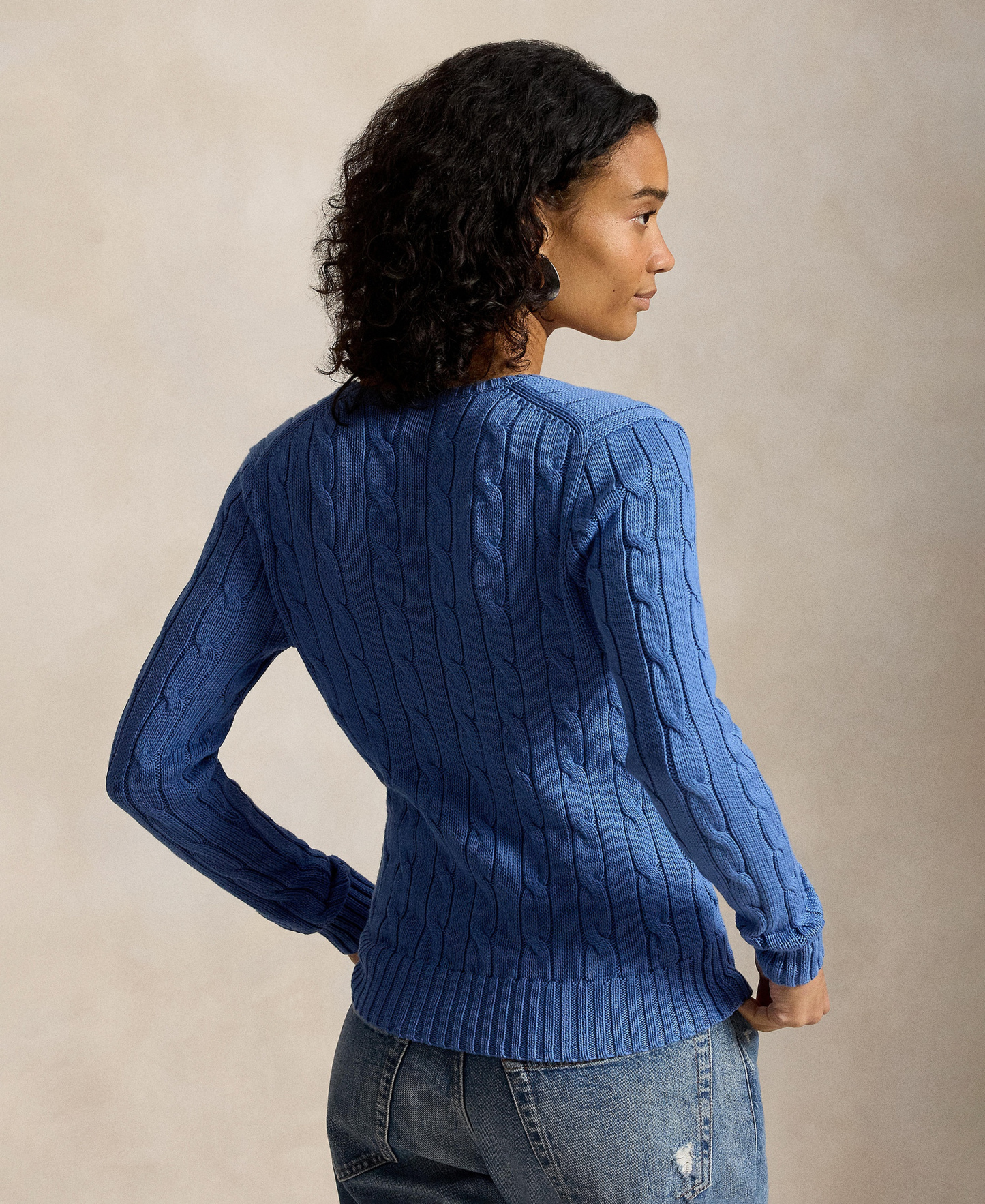 Polo Ralph Lauren Women's Cable-Knit Cotton V-Neck Sweater - Nimes Blue
