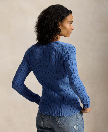 Polo Ralph Lauren Women's Cable-Knit Cotton V-Neck Sweater - Nimes Blue