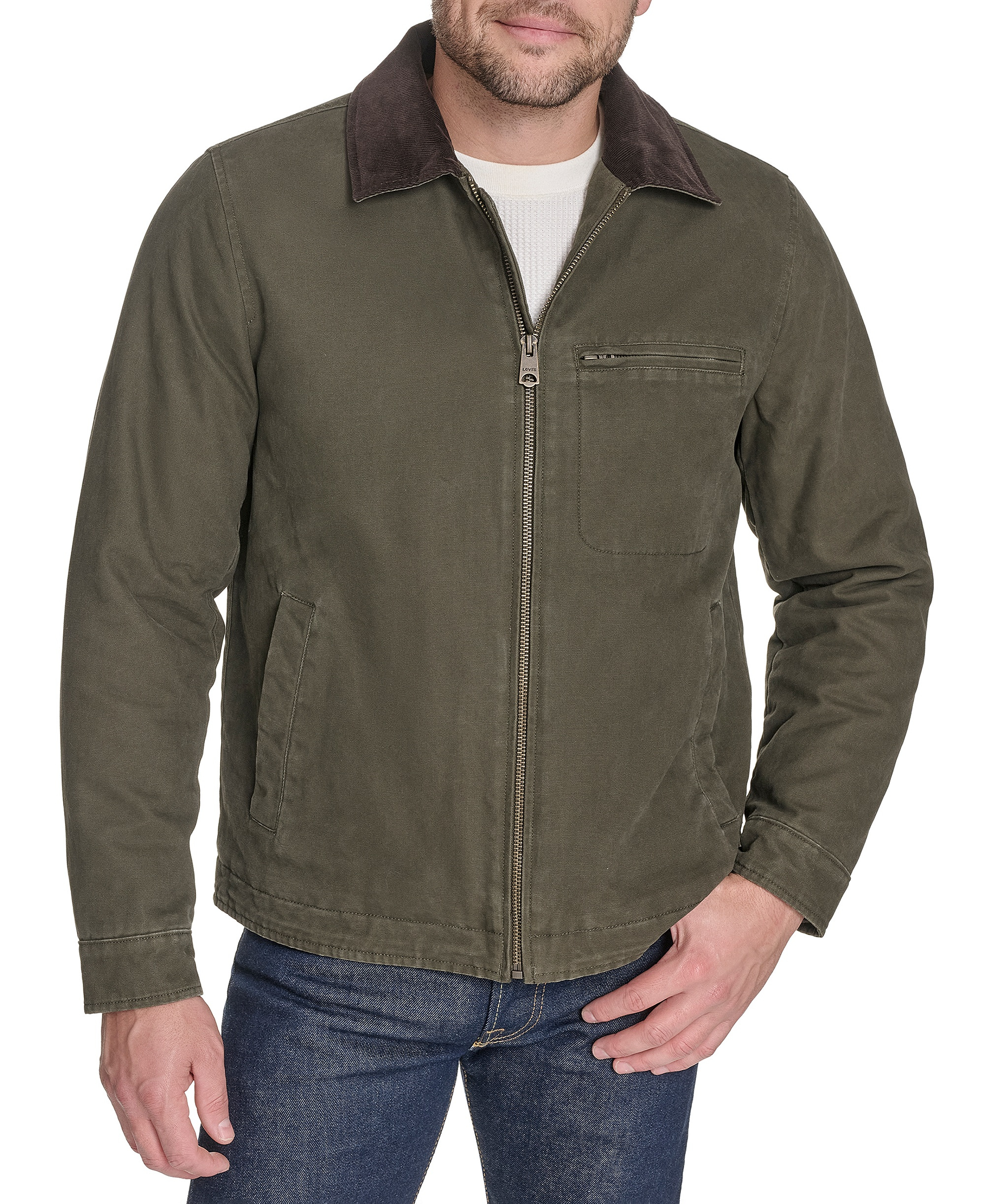 Levi's Men's Cotton Canvas Zip-Front Depot Jacket - Olive