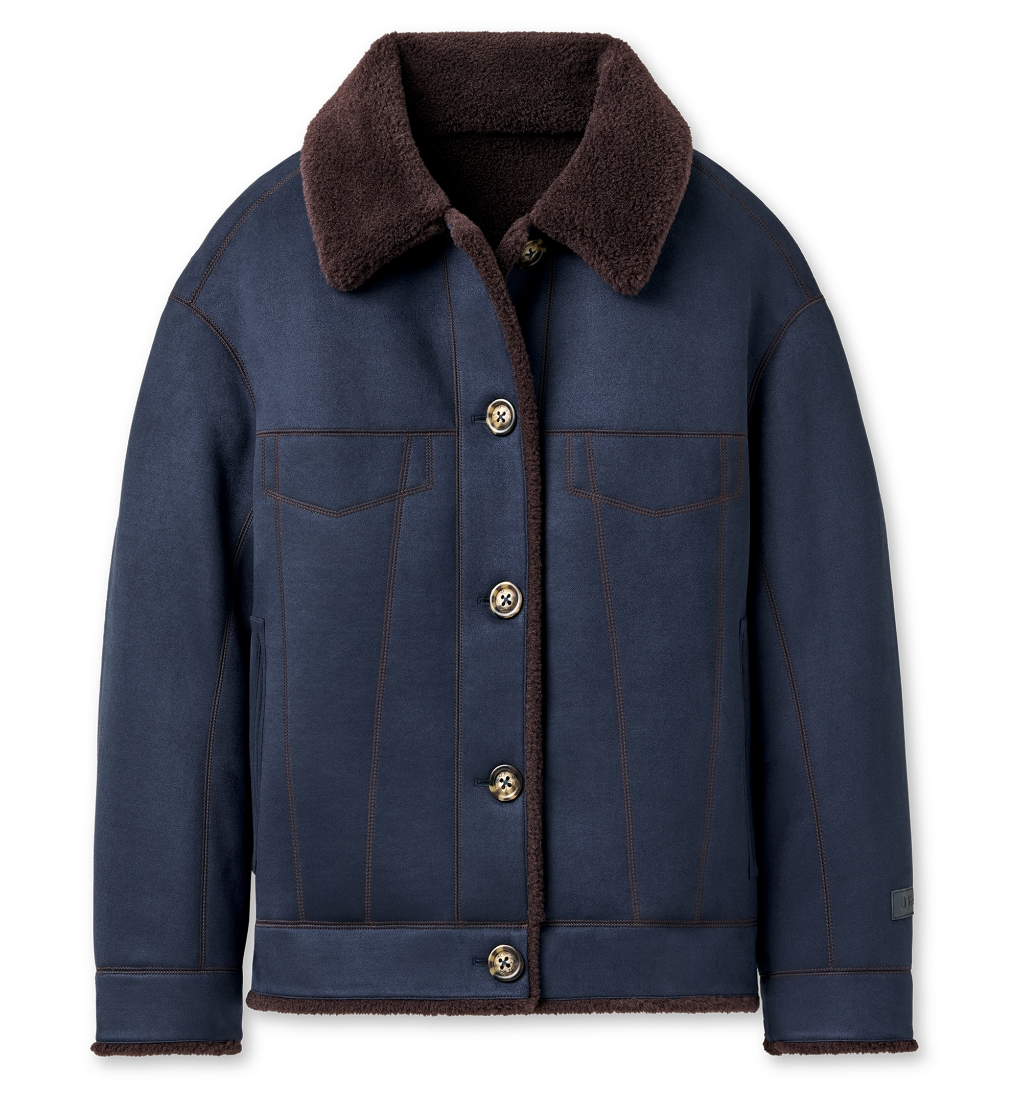 UGG Women's Frankie Collared Neck Reversible Trucker Jacket - Mariner / Dark Caramel