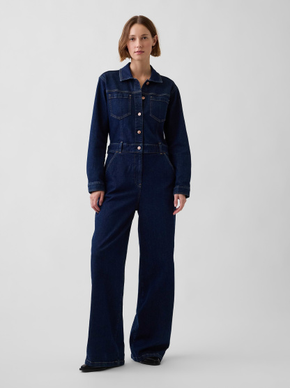 Denim Stride Wide-Leg Jumpsuit - Dark wash