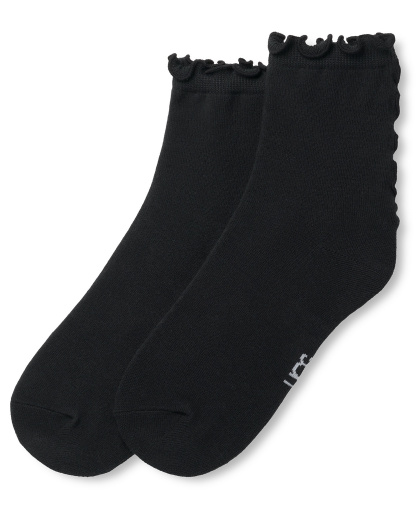 UGG Women's Karsyn Lettuce Edge Quarter Logo Socks - Black