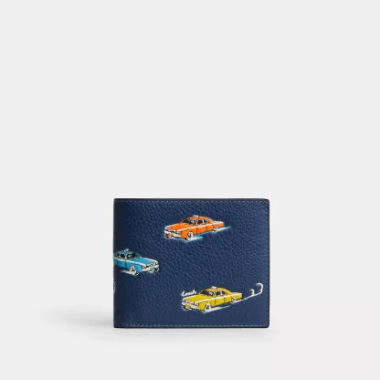 3-In-1 Wallet With Car Print - Deep Blue Multi
