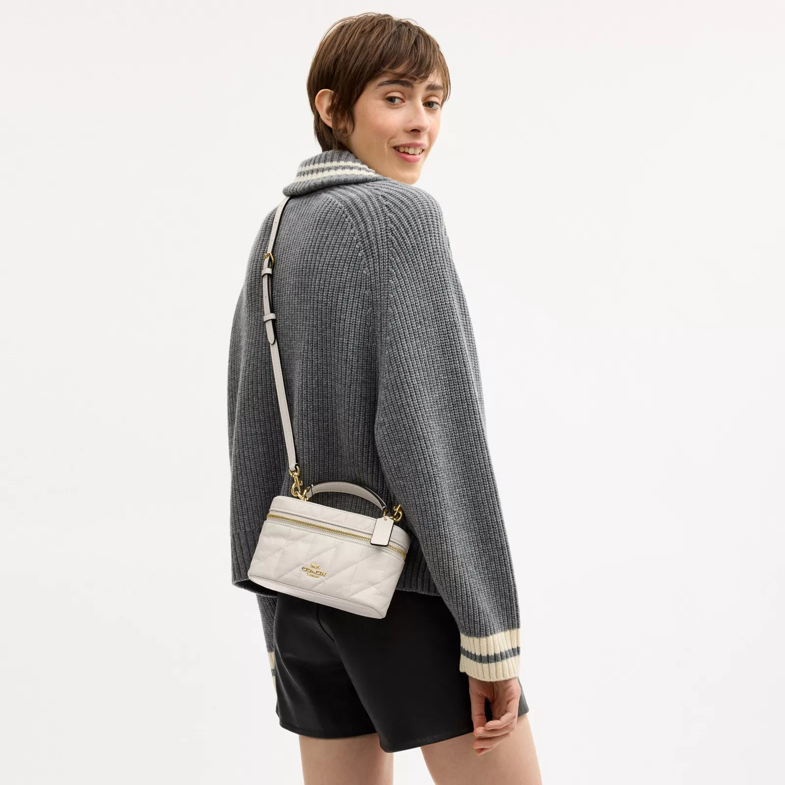 Rainer Crossbody Bag 18 With Quilting - Gold/Chalk - view 3