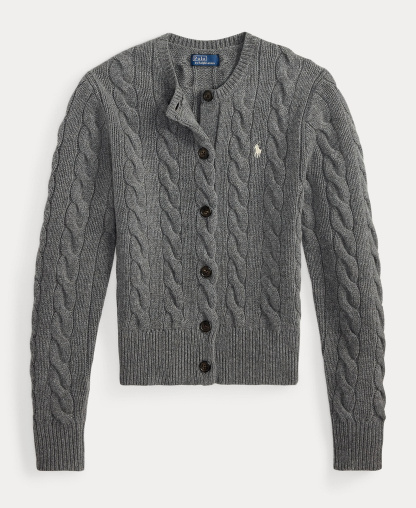 Polo Ralph Lauren Women's Cable-Knit Wool-Cashmere Cardigan Sweater - Battalion Grey Heather