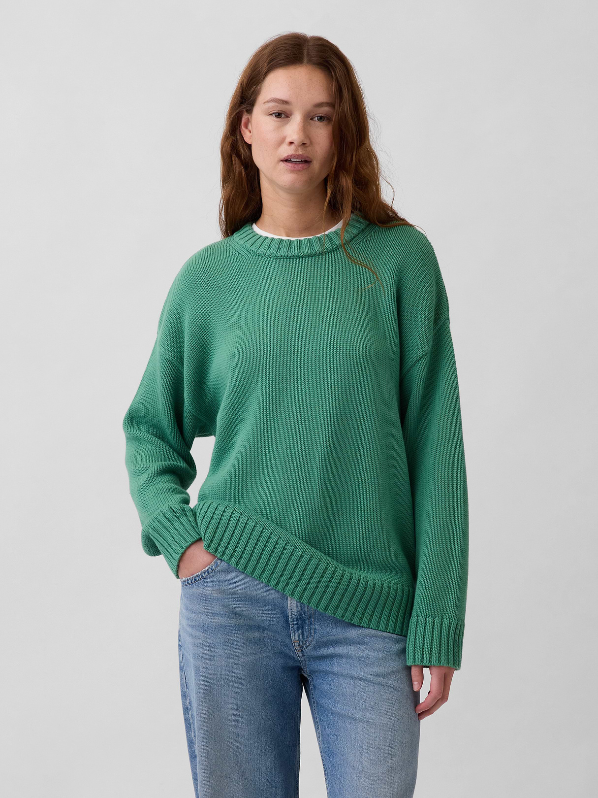 100% Cotton Oversized Sweater - Arctic green