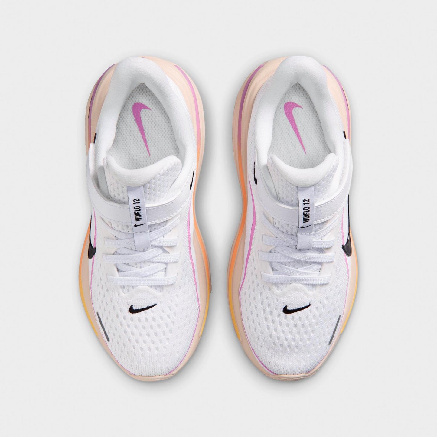 Little Kids' Nithtke Winflo 12 Road Running Shoes - White/Light Magenta/Chalk/Black - Top view