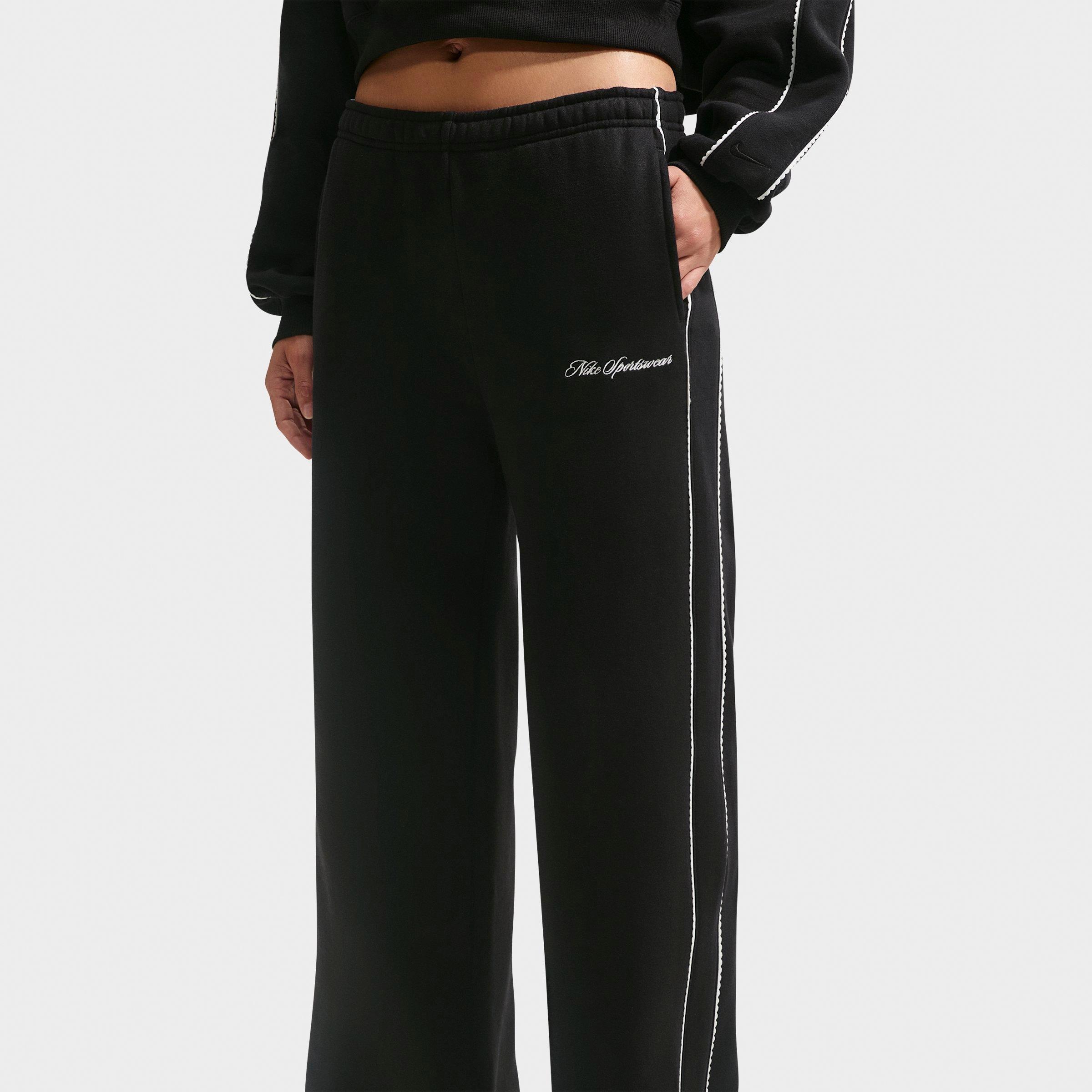 Women's Nithtke Studio Fleece Medium-Weight "Graphic Pack" Mid-Rise Wide-Leg Pants - Total Black/Sail/Total Black