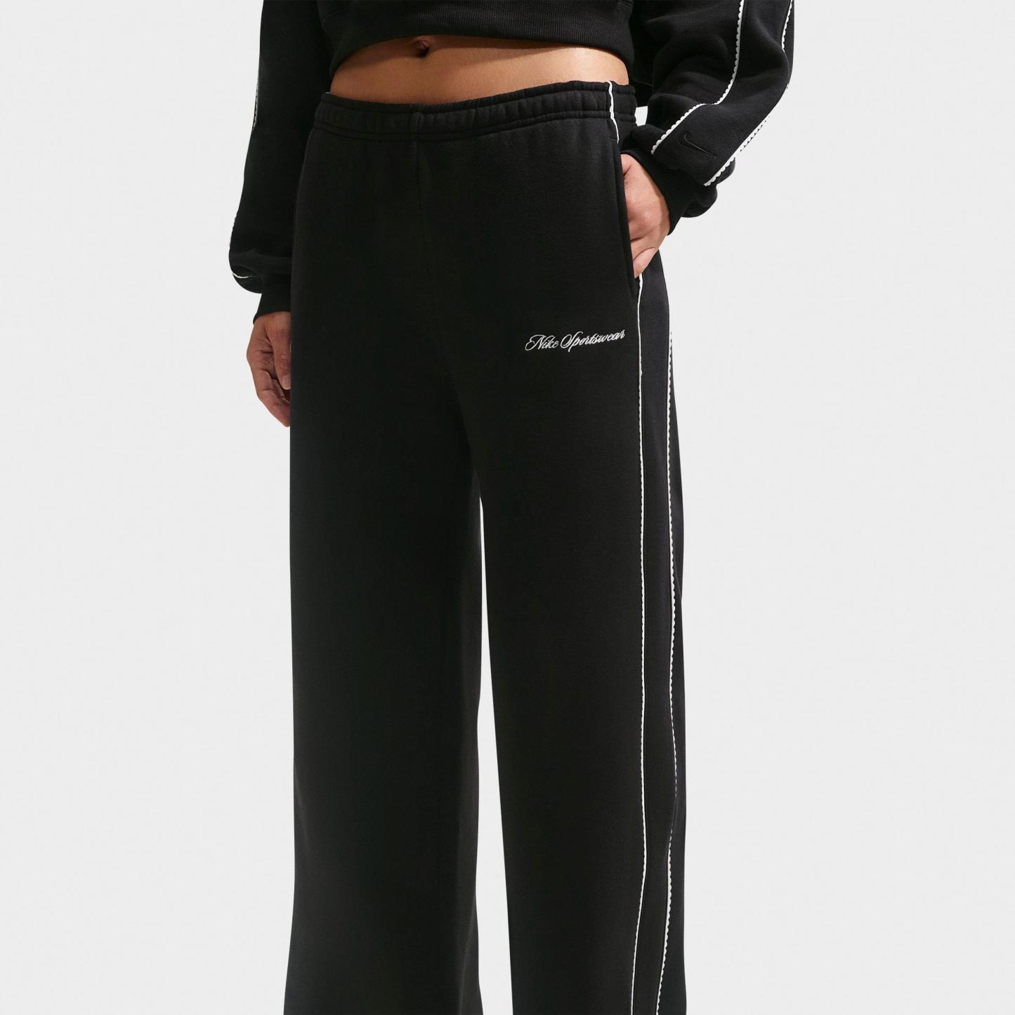 Women's Nithtke Studio Fleece Medium-Weight "Graphic Pack" Mid-Rise Wide-Leg Pants - Total Black/Sail/Total Black