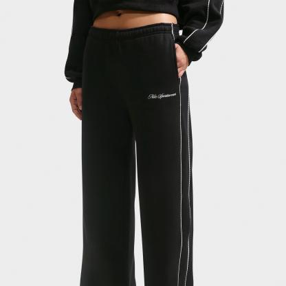 Women's Nithtke Studio Fleece Medium-Weight "Graphic Pack" Mid-Rise Wide-Leg Pants - Total Black/Sail/Total Black
