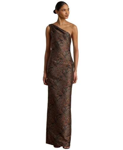 Lauren Ralph Lauren Women's Paisley Jacquard One-Shoulder Gown - Black Multi