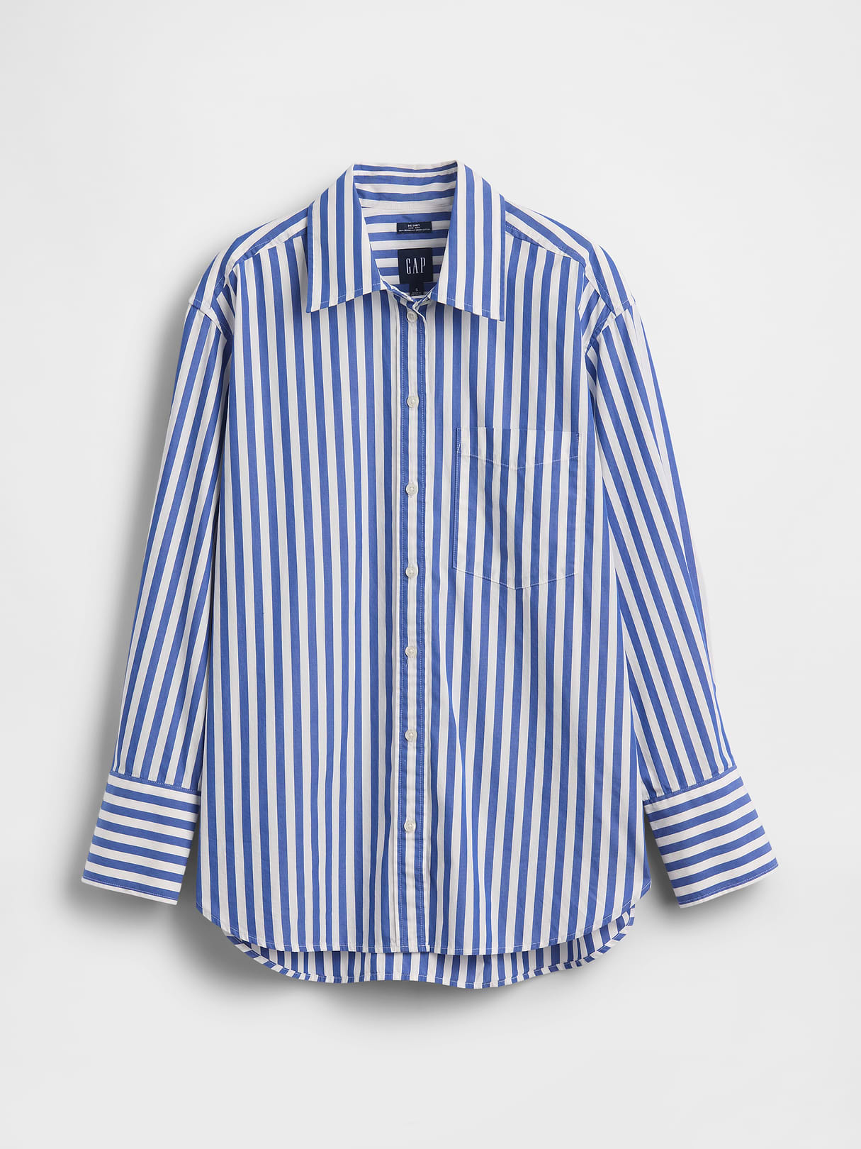 Organic Cotton Poplin Big Shirt - Blue stripe